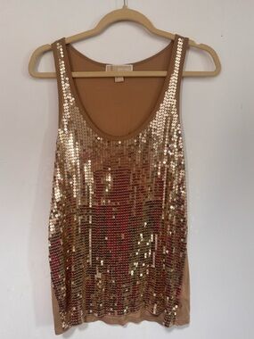 Michael Kors Gold Sequin Scoop Neck Tank